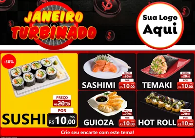Modelo de Encarte para Encarte A4 Horizontal com o tema Janeiro Turbinado para Comida japonesa