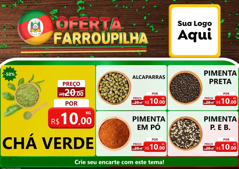 Modelo de Encarte para Encarte A4 Horizontal com o tema Oferta Farroupilha para Produtos Naturais
