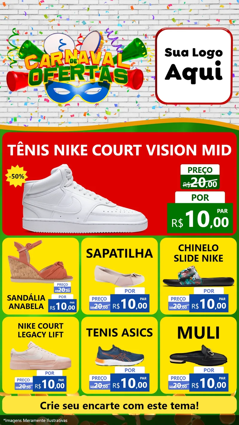 Modelo de Rede Social para Stories com o tema Carnaval de Ofertas para Calçados