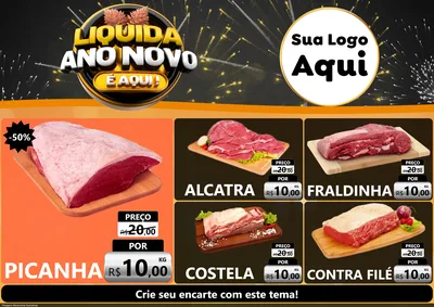 Modelo de Encarte para Encarte A4 Horizontal com o tema Liquida Ano Novo É Aqui! para Açougue