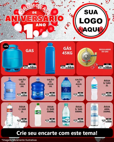 Modelo de Rede Social para Feed Instagram com o tema Promoção de Aniversário - 1 Ano para Água e gás