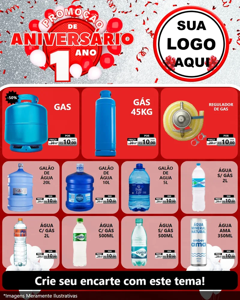 Modelo de Rede Social para Feed Instagram com o tema Promoção de Aniversário - 1 Ano para Água e gás