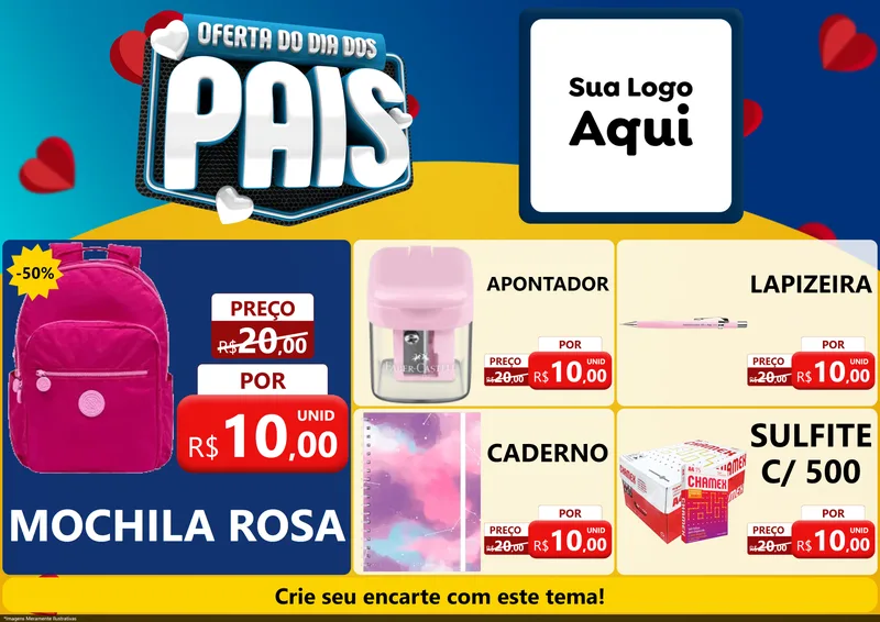 Modelo de Encarte para Encarte A4 Horizontal com o tema Oferta Do Dia Dos Pais para Papelaria
