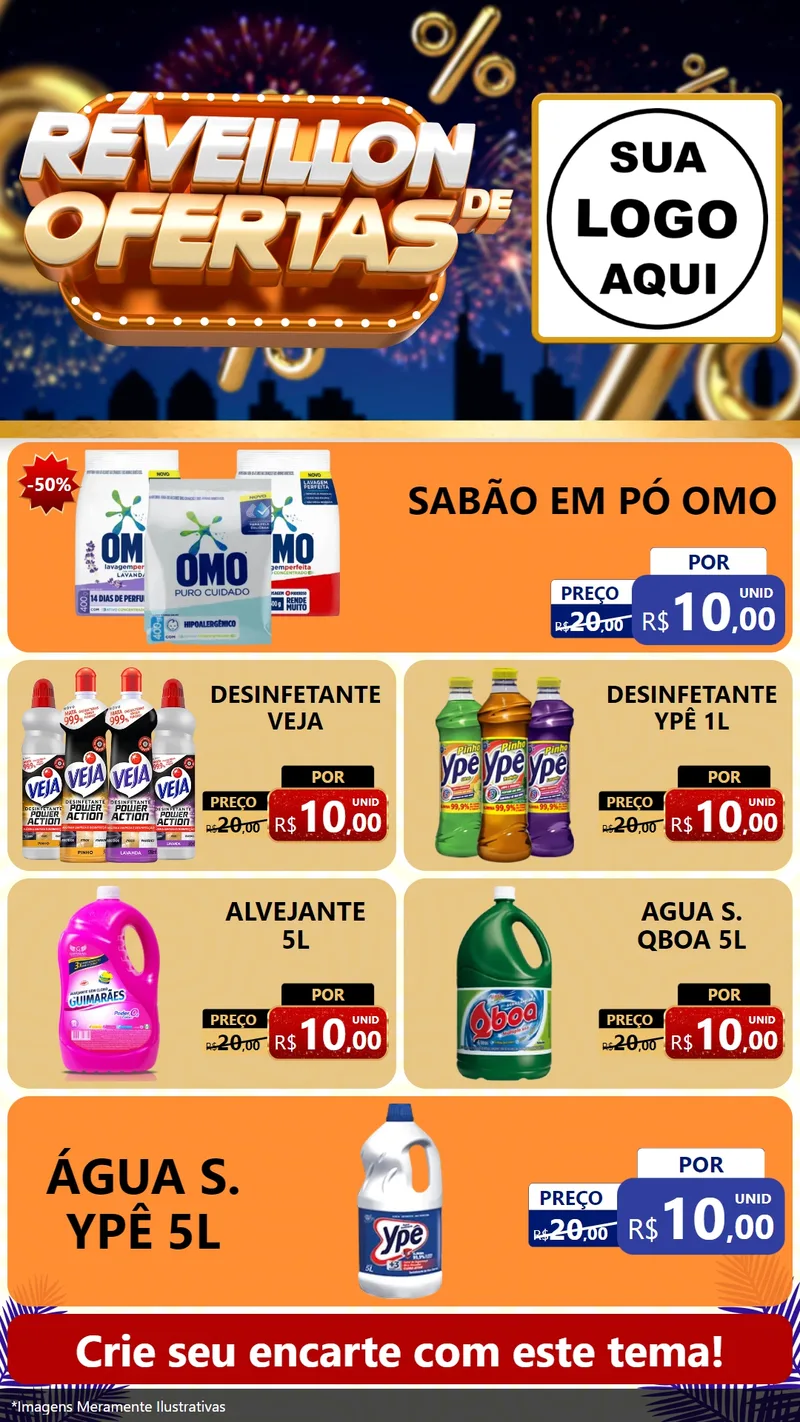 Modelo de TV para TV Vertical com o tema Réveillon de Ofertas para Produtos de Limpeza