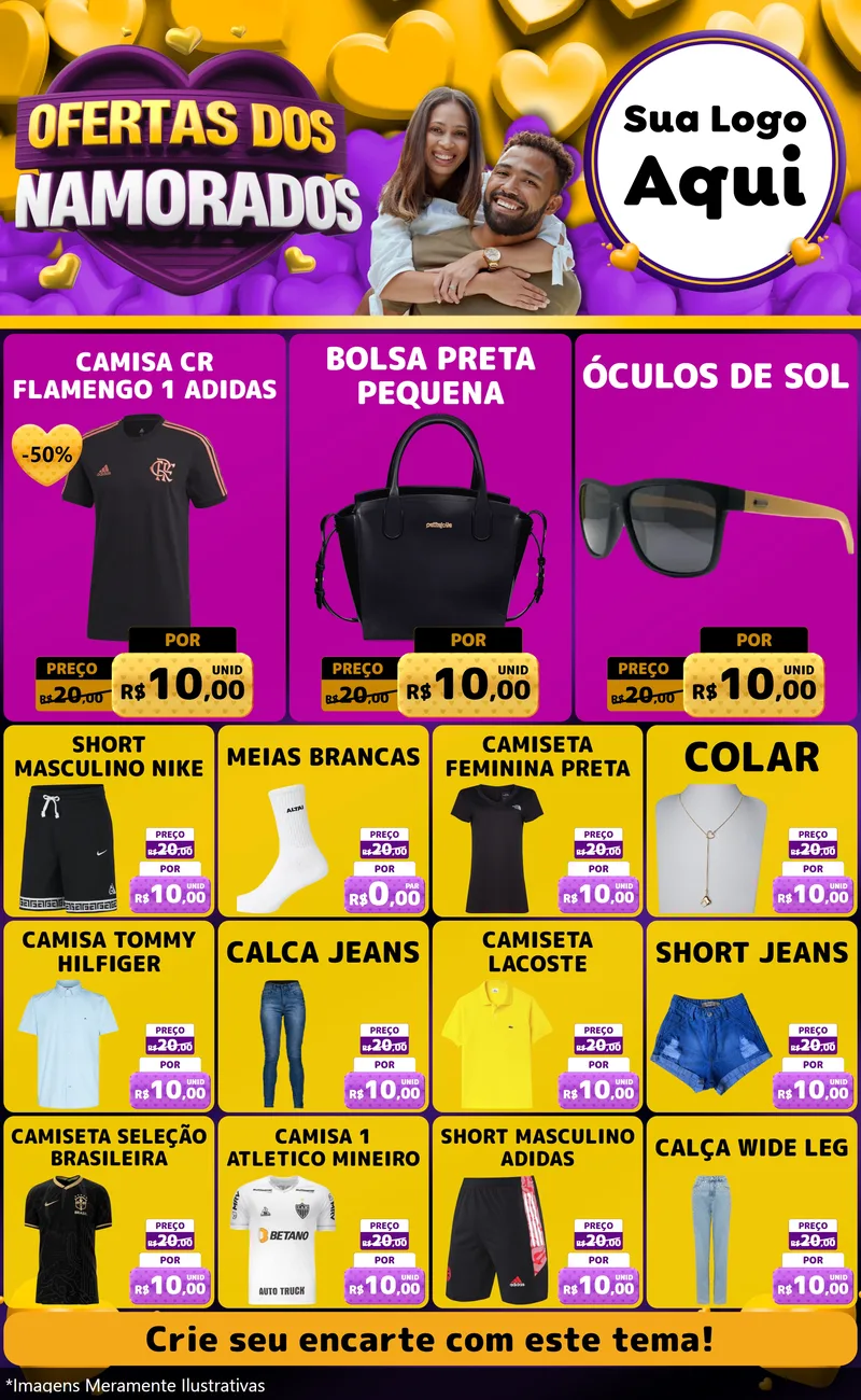Modelo de Encarte para Encarte Grande com o tema Oferta Dos Namorados para Roupas e acessórios
