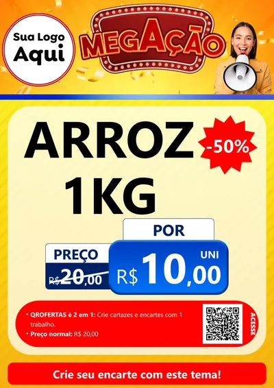 Modelo de Cartaz para Cartaz A4 Vertical com o tema Mega Ação para Supermercado