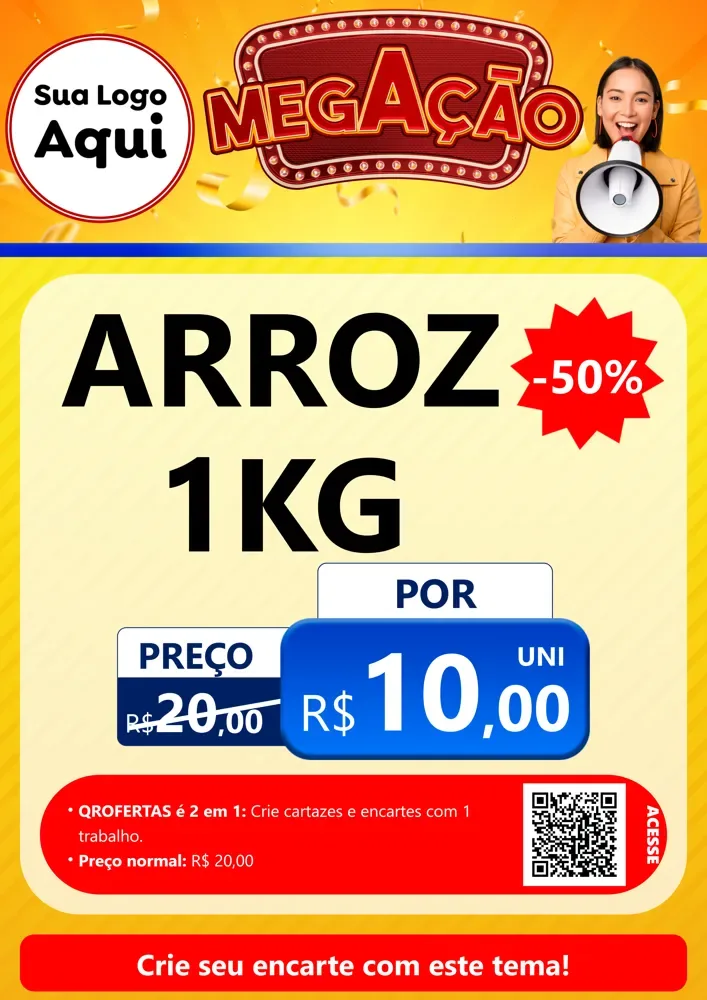 Modelo de Cartaz para Cartaz A4 Vertical com o tema Mega Ação para Supermercado