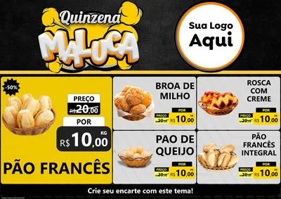 Modelo de Encarte para Encarte A4 Horizontal com o tema Quinzena Maluca para Padaria