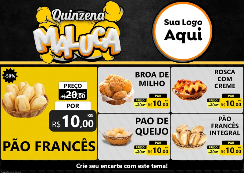 Modelo de Encarte para Encarte A4 Horizontal com o tema Quinzena Maluca para Padaria