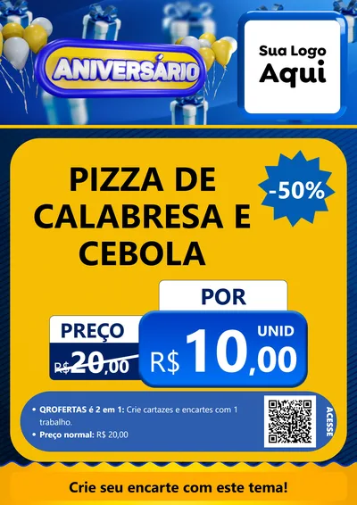 Modelo de Cartaz para Cartaz A4 Vertical com o tema Aniversário para Pizzaria
