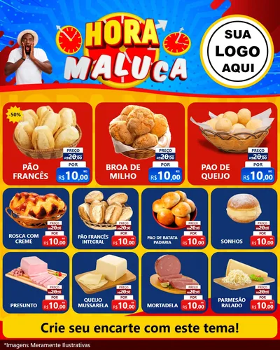 Modelo de Rede Social para Feed Instagram com o tema Hora Maluca para Padaria