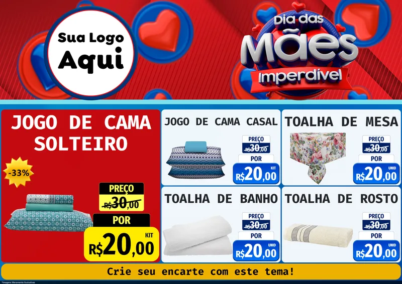 Modelo de Encarte para Encarte A4 Horizontal com o tema Dia Das Mães Imperdível para Cama, Mesa e Banho