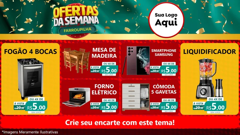 Modelo de TV para TV Horizontal com o tema Ofertas da Semana Farroupilha para Móveis e Eletro