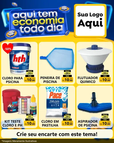 Modelo de Rede Social para Feed Instagram com o tema Aqui Tem Economia Todo Dia para Produtos para Piscina