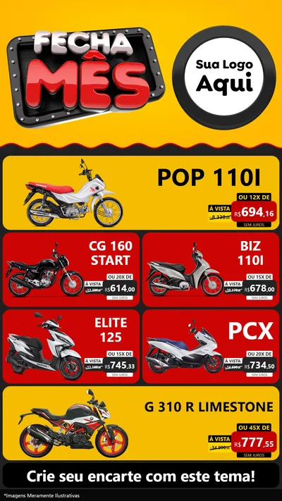 Modelo de TV para TV Vertical com o tema Fecha Mês para Concessionaria de Motos
