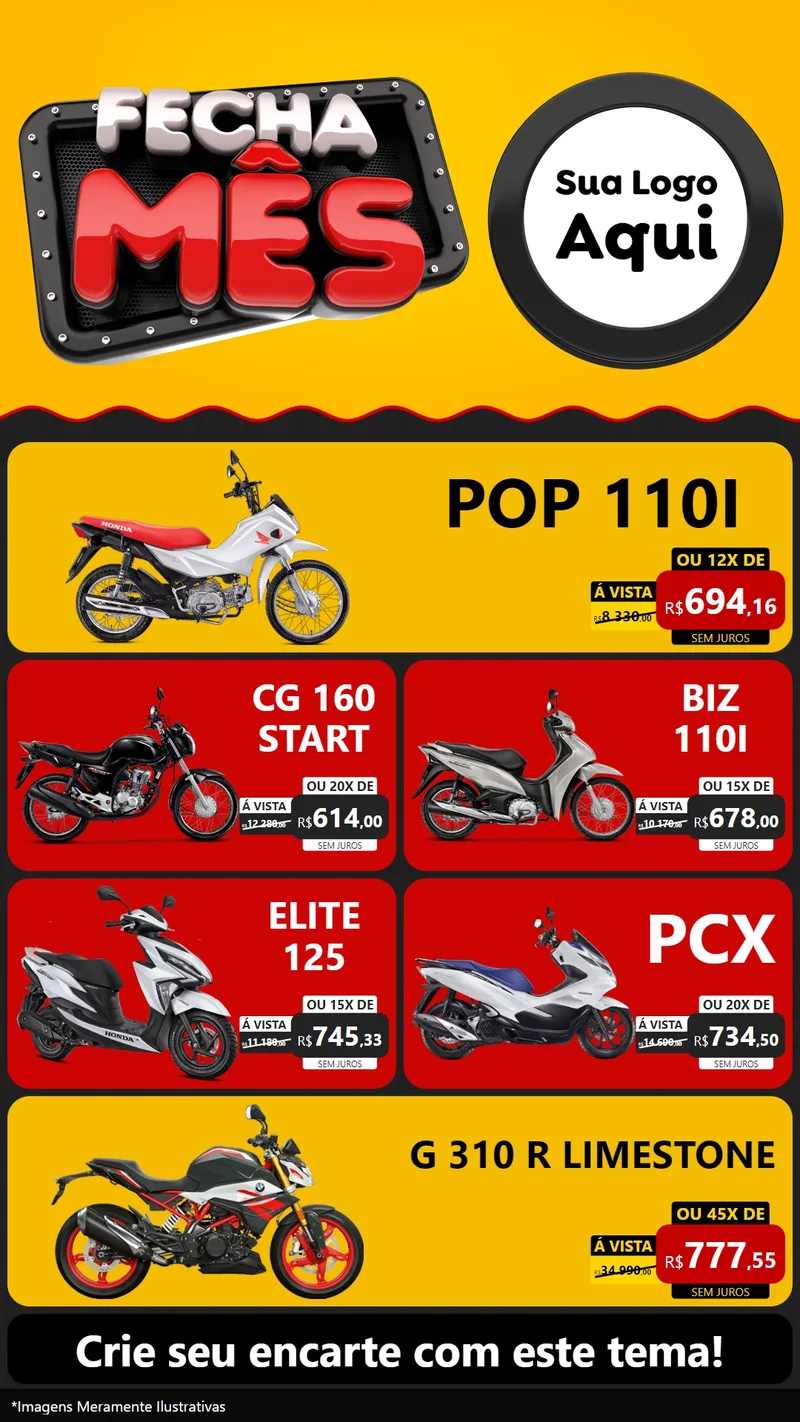 Modelo de TV para TV Vertical com o tema Fecha Mês para Concessionaria de Motos