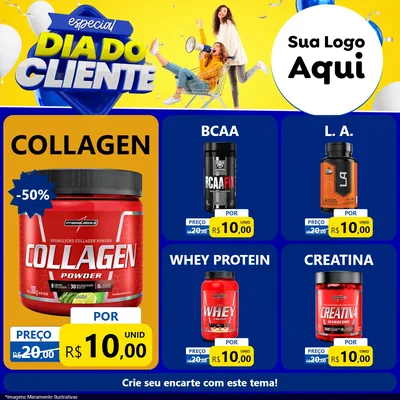 Modelo de Rede Social para Feed Facebook com o tema Especial Dia do Cliente para Suplementos alimentares