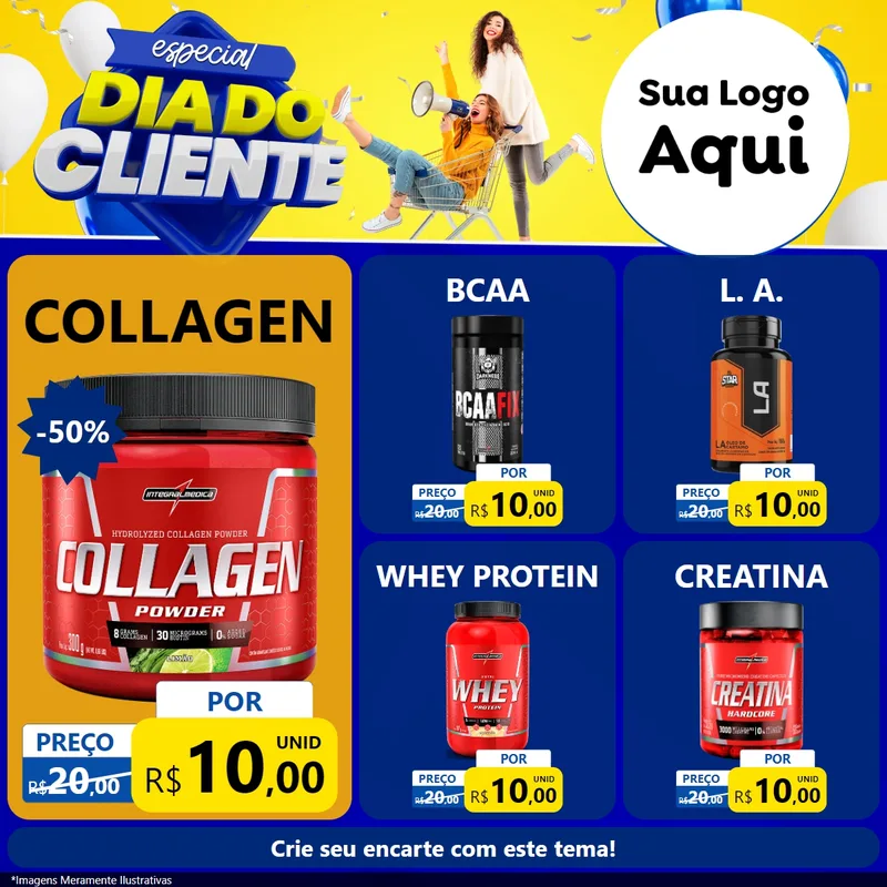 Modelo de Rede Social para Feed Facebook com o tema Especial Dia do Cliente para Suplementos alimentares