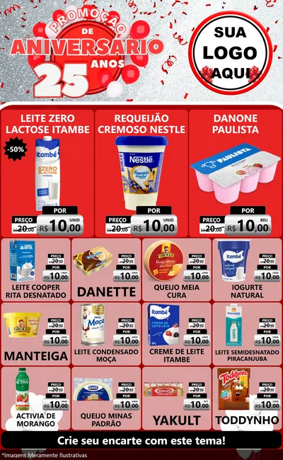 Modelo de Encarte para Encarte Grande com o tema Promoção de Aniversário - 25Anos para Frios e Laticínios