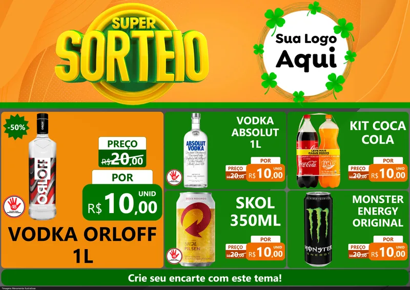 Modelo de Encarte para Encarte A4 Horizontal com o tema Super Sorteio para Distribuidora de bebidas