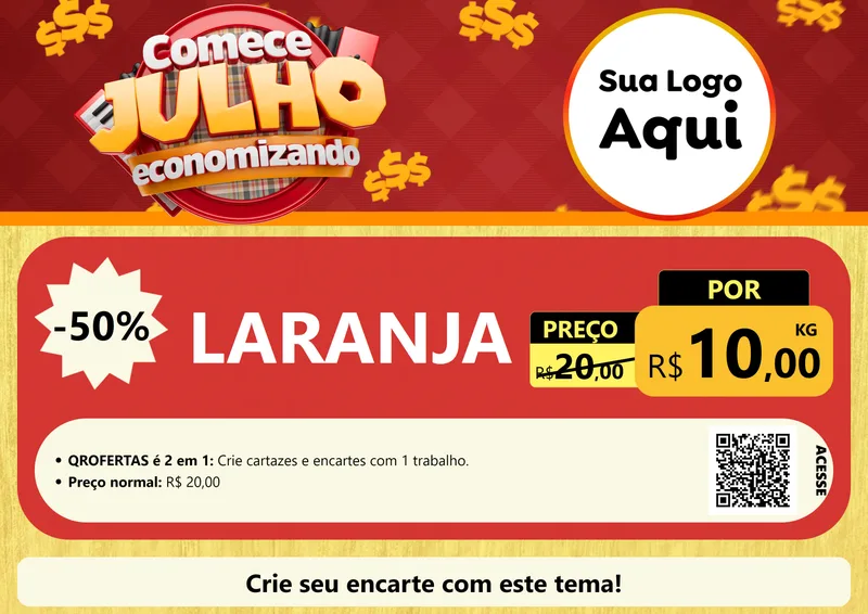 Modelo de Cartaz para Cartaz A4 Horizontal com o tema Comece Julho Economizando para Hortifrúti
