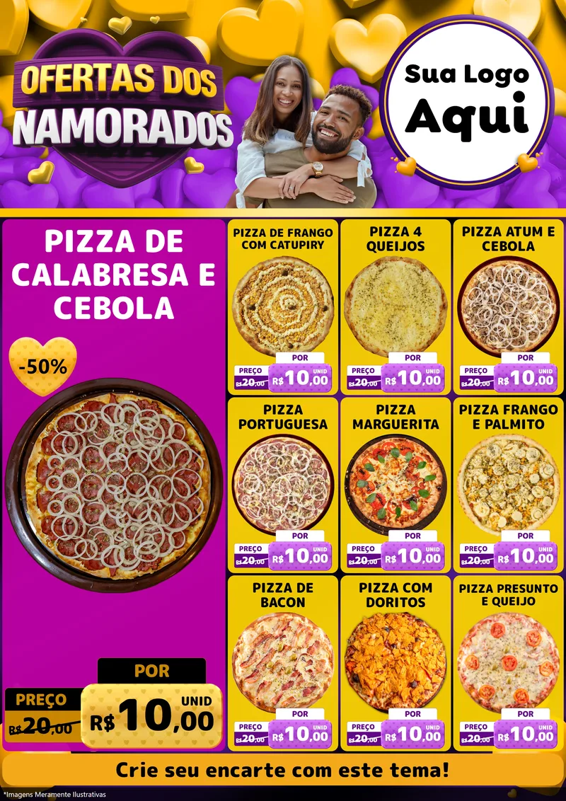 Modelo de Encarte para Encarte A4 Vertical com o tema Oferta Dos Namorados para Pizzaria