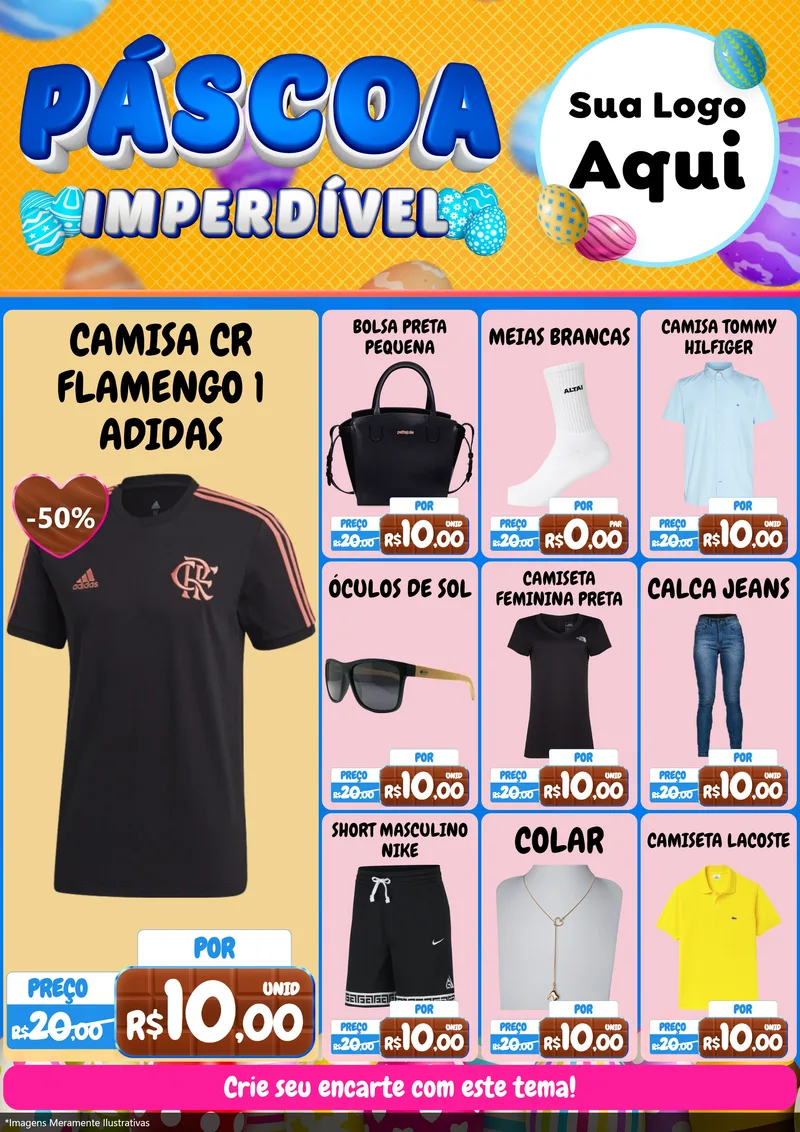 Modelo de Encarte para Encarte A4 Vertical com o tema Páscoa Imperdível para Roupas e acessórios