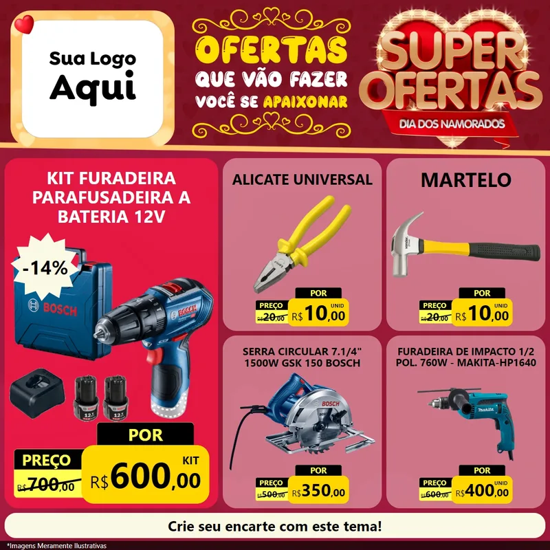Modelo de Rede Social para Feed Facebook com o tema Dia dos Namorados para Maquinas e Ferramentas