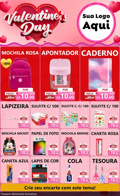 Modelo de Encarte para Encarte Grande com o tema Valentine's Day para Papelaria
