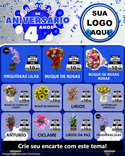 Modelo de Rede Social para Feed Instagram com o tema Promoção de Aniversário - 4 Anos para Floricultura e jardim