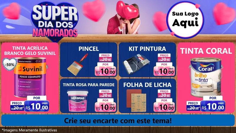 Modelo de TV para TV Horizontal com o tema Super Dia dos Namorados para Tintas e Ferramentas