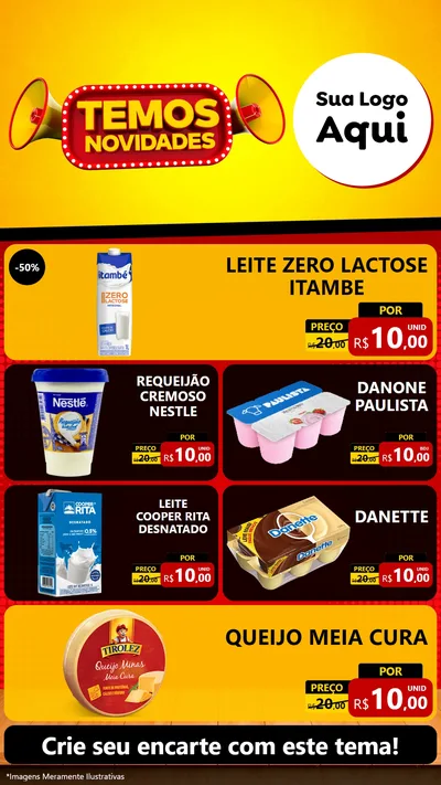 Modelo de TV para TV Vertical com o tema Temos Novidades para Frios e Laticínios