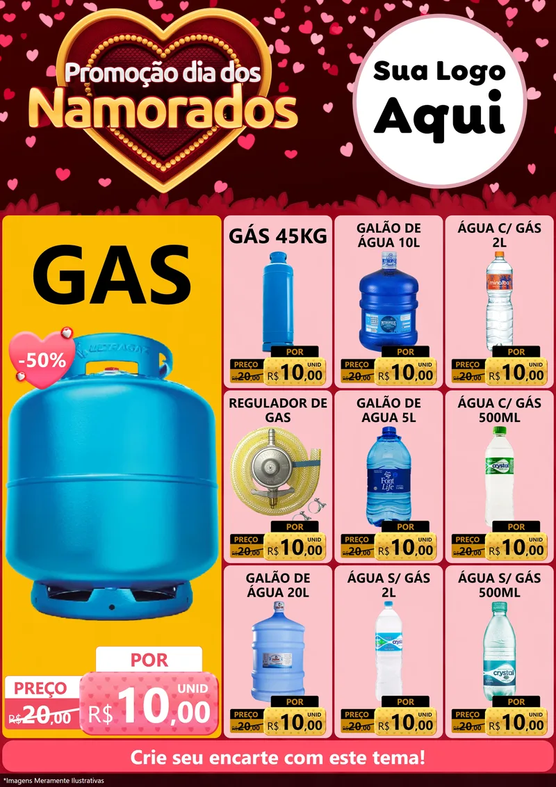 Modelo de Encarte para Encarte A4 Vertical com o tema Promoção Dia Dos Namorados para Água e gás