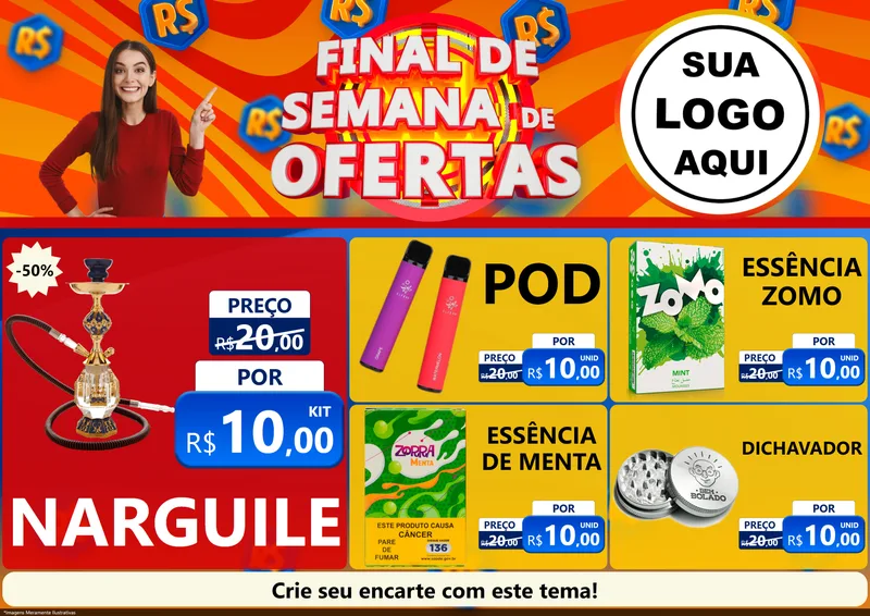 Modelo de Encarte para Encarte A4 Horizontal com o tema Final de Semana de Ofertas para Tabacaria