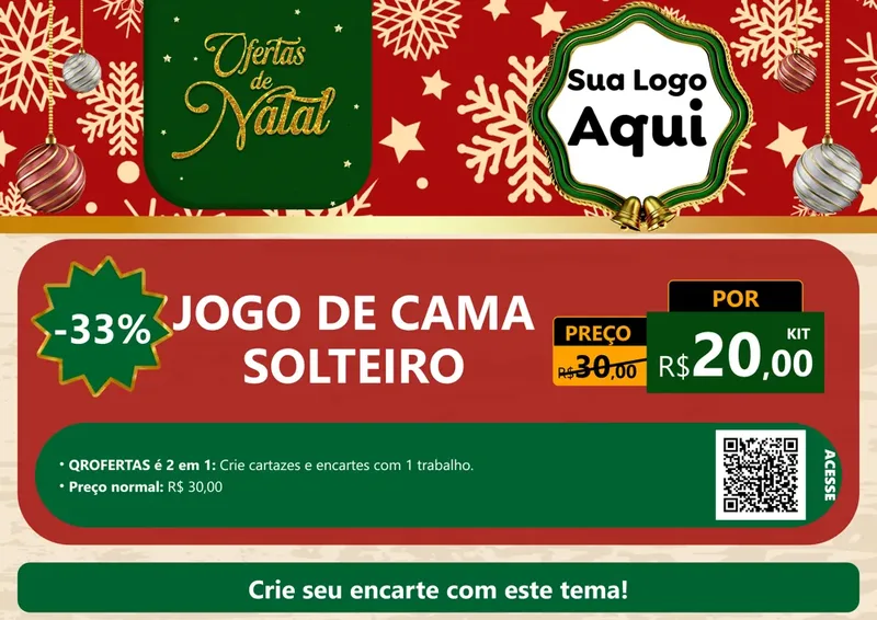 Modelo de Cartaz para Cartaz A4 Horizontal com o tema Natal de Ofertas para Cama, Mesa e Banho