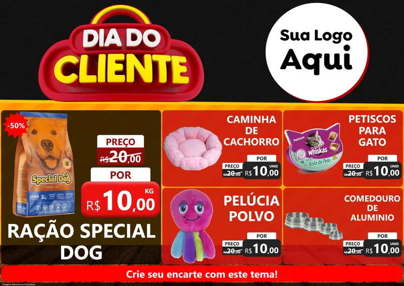 Modelo de Encarte para Encarte A4 Horizontal com o tema Dia do Cliente para Pet Shop