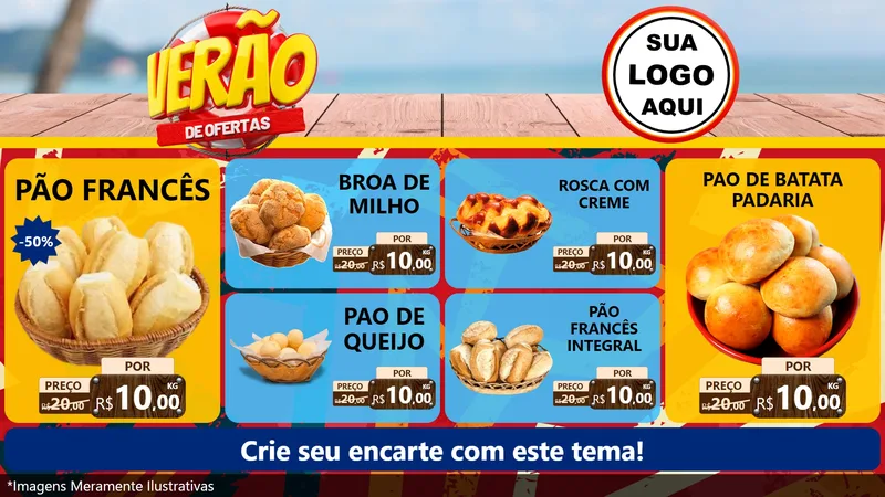 Modelo de TV para TV Horizontal com o tema Verão de Ofertas para Padaria