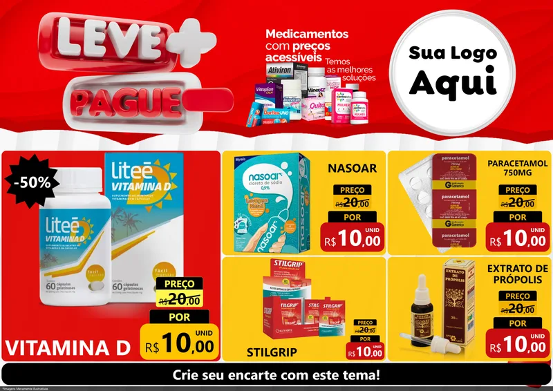 Modelo de Encarte para Encarte A4 Horizontal com o tema Leve Mais Pague Menos para Farmácia