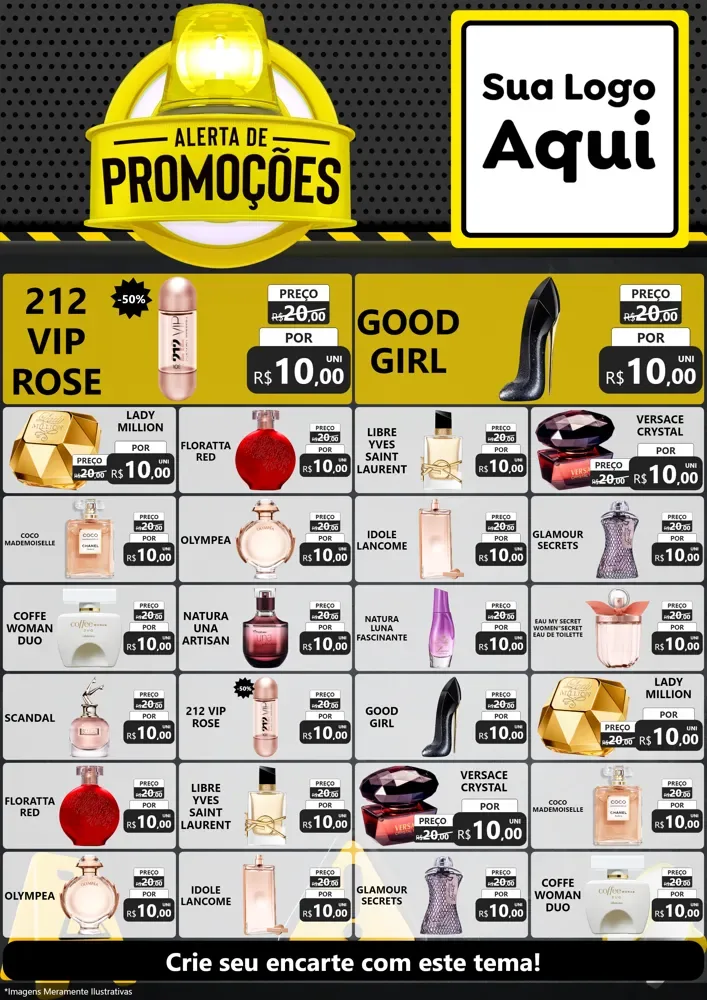 Modelo de Encarte para Encarte A4 Vertical com o tema Alerta de Promoções para Perfumes