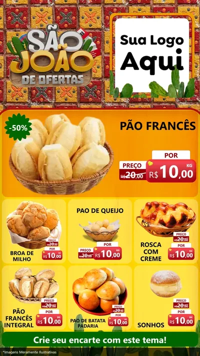 Modelo de Rede Social para Stories com o tema São João de Muitas Ofertas - Junina para Padaria