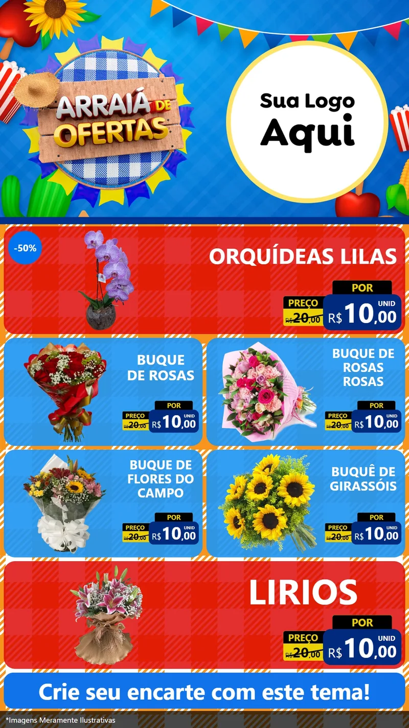 Modelo de TV para TV Vertical com o tema Arraiá de Ofertas para Floricultura e jardim