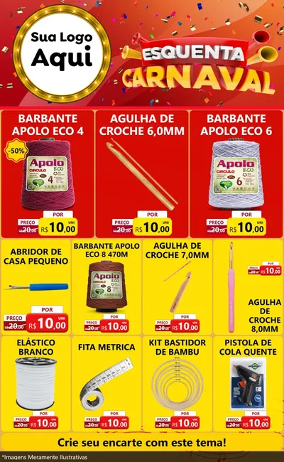Modelo de Encarte para Encarte Grande com o tema Esquenta Carnaval para Armarinho e Aviamentos