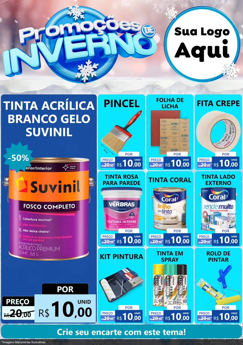 Modelo de Encarte para Encarte A4 Vertical com o tema Promoções de Inverno para Tintas e Ferramentas
