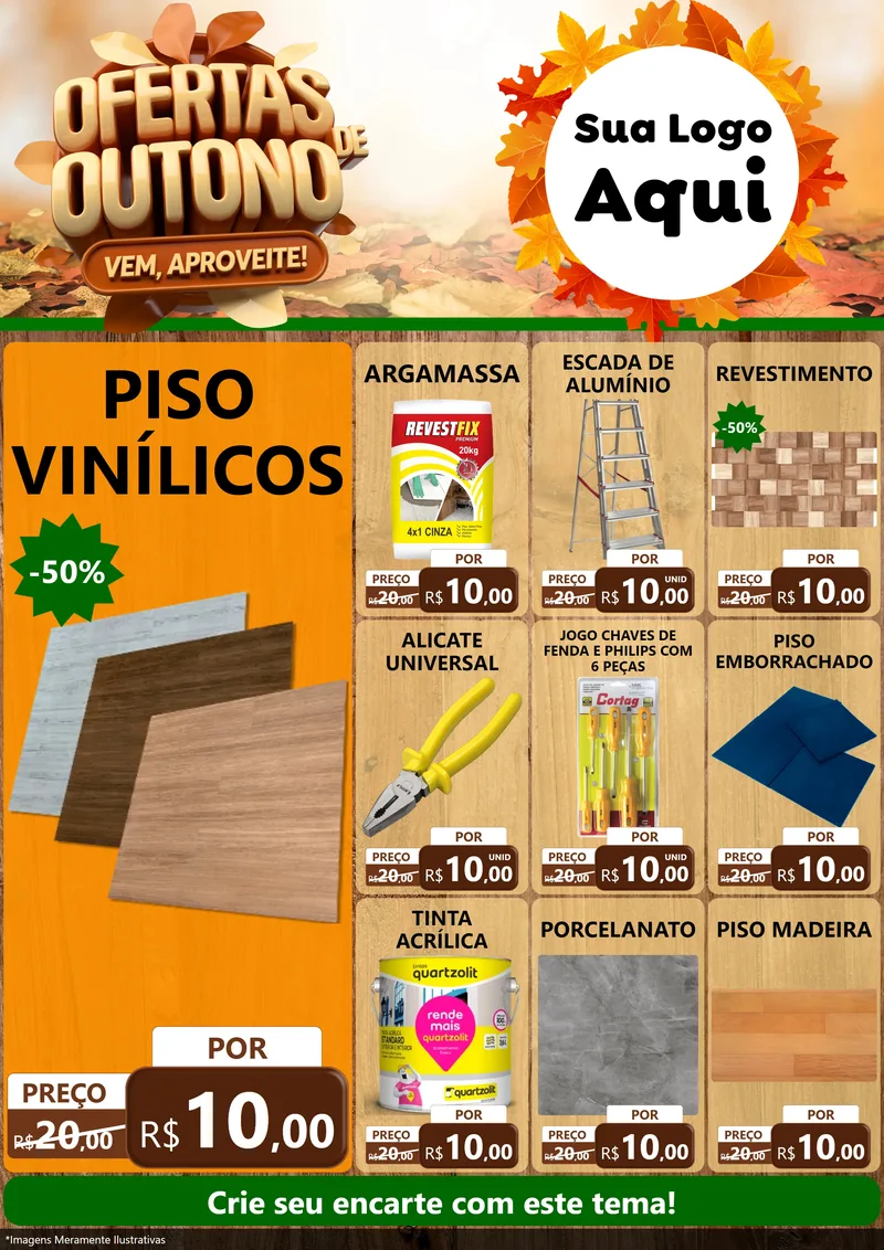 Modelo de Encarte para Encarte A4 Vertical com o tema Ofertas de Outono - Vem, Aproveite! para Material para Construção