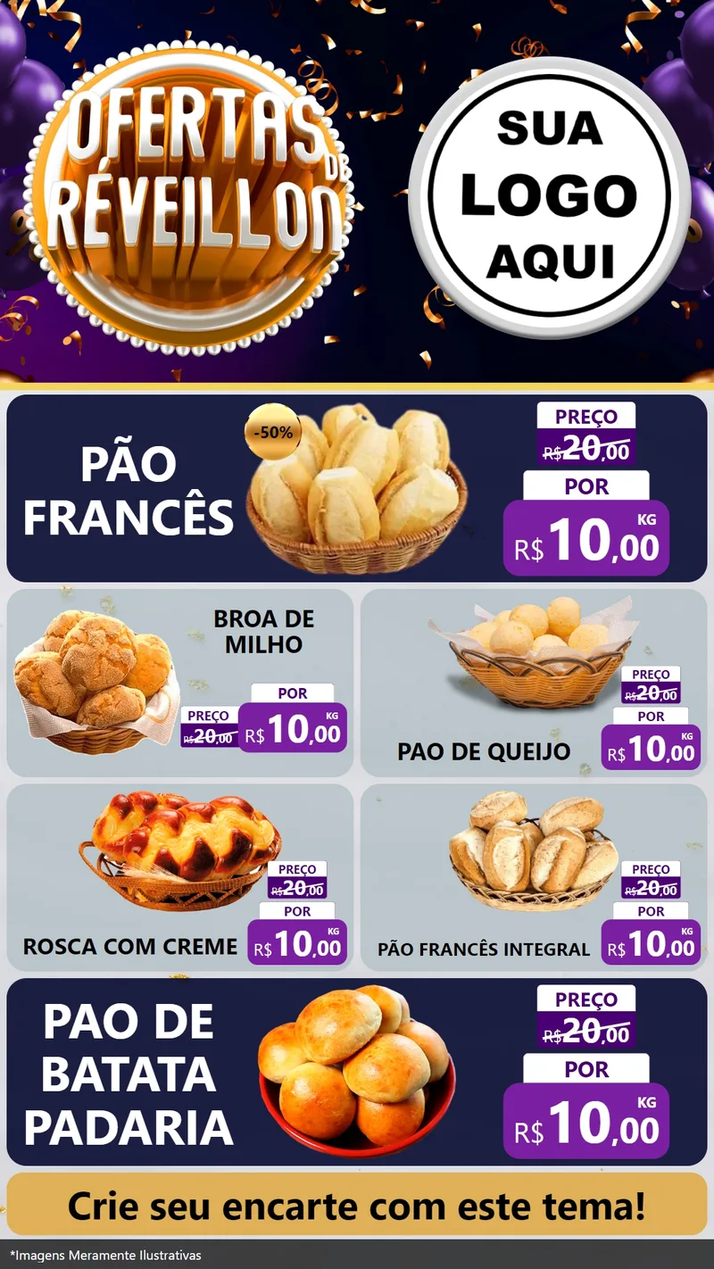 Modelo de TV para TV Vertical com o tema Ofertas de Réveillon para Padaria