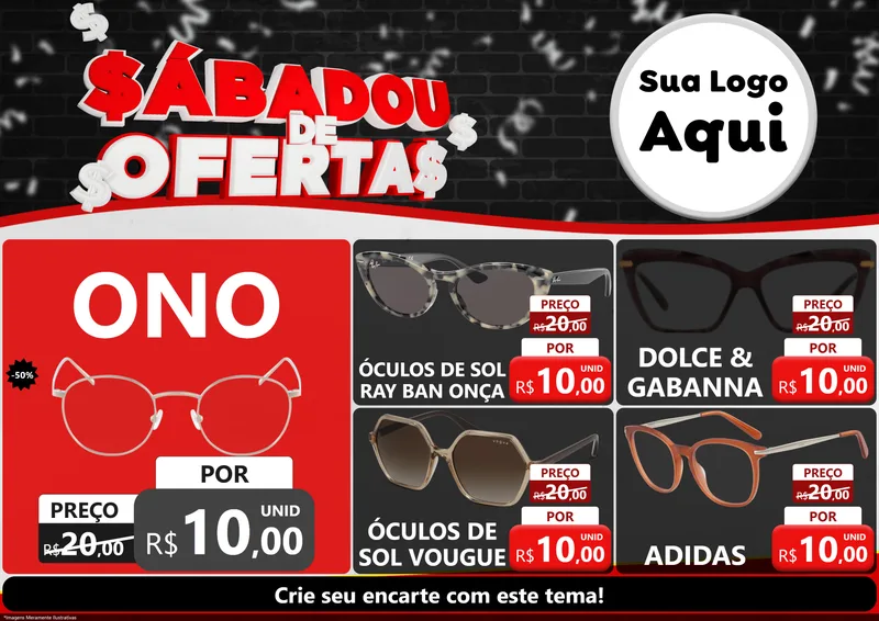 Modelo de Encarte para Encarte A4 Horizontal com o tema Sabadou de Ofertas para Óticas