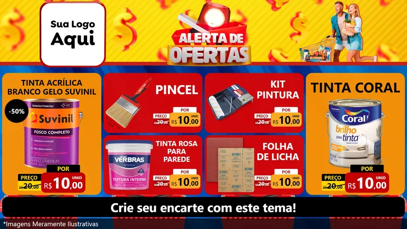 Modelo de TV para TV Horizontal com o tema Alerta de Ofertas para Tintas e Ferramentas