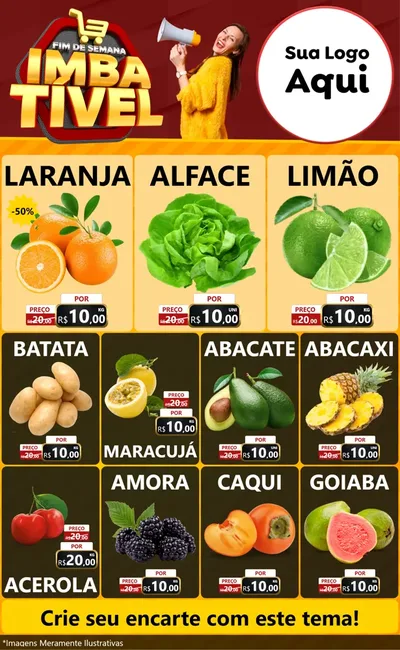 Modelo de Encarte para Encarte Grande com o tema Fim de Semana Imbatível para Hortifrúti