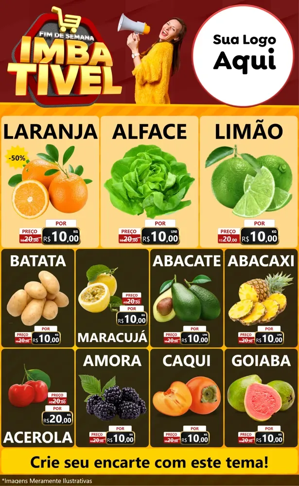 Modelo de Encarte para Encarte Grande com o tema Fim de Semana Imbatível para Hortifrúti
