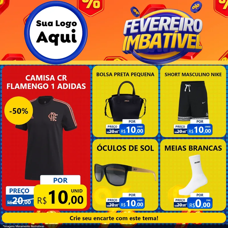 Modelo de Rede Social para Feed Facebook com o tema Fevereiro Imbatível para Roupas e acessórios